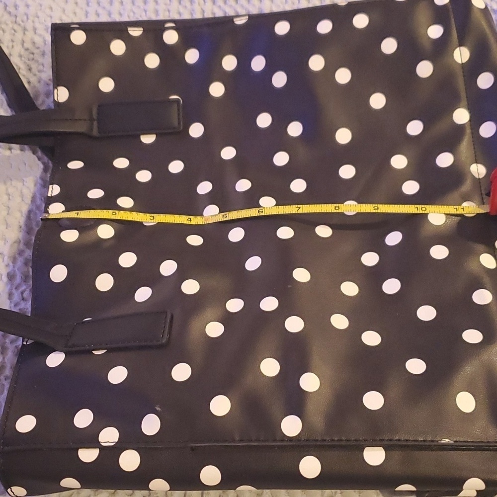 Cute Vinyl Black with White Polka Dots Tote with small bag inside. (#9) - Picture 4 of 6